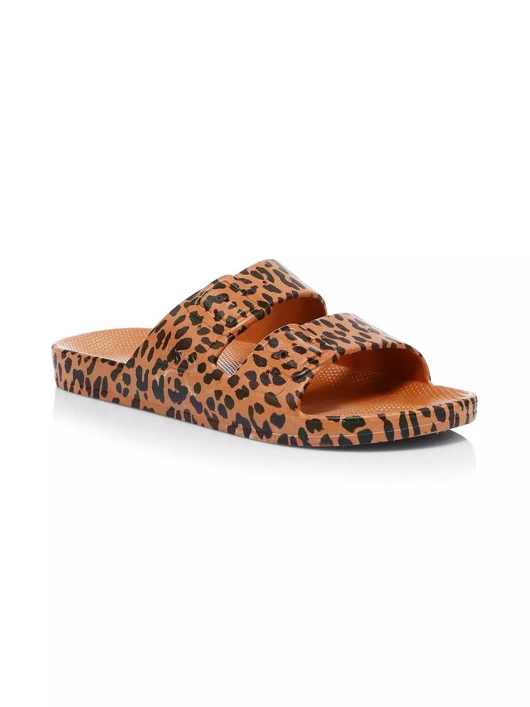 Freedom Moses Leopard-Print Two-Strap Slides 2