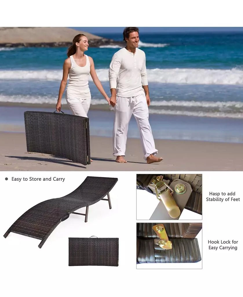 Gymax Set of 2 Folding Wicker Chaise Portable Lounge Chair w/ Double Sided Cushion 5