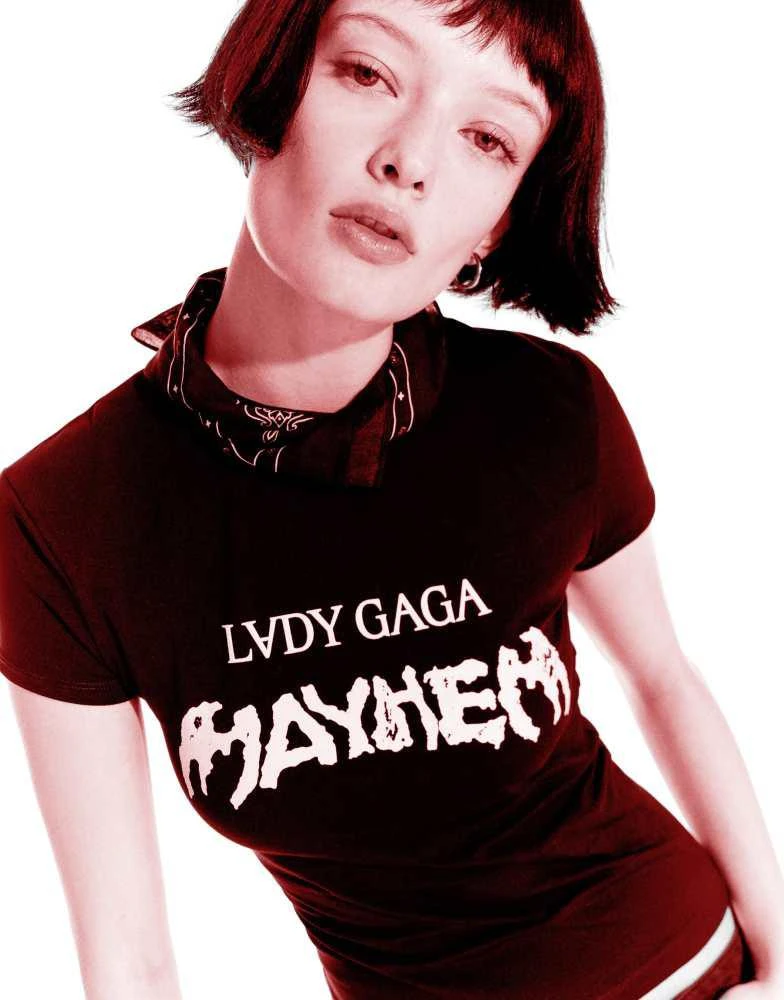 Bershka Bershka Lady gaga print short sleeve t-shirt in black 2