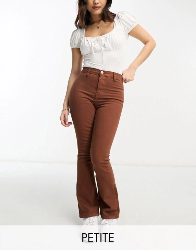 Don't Think Twice DTT Petite Bianca high waisted wide leg disco jeans in chocolate 1