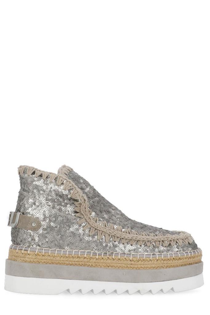 Mou Mou Sequin-Embellished Round Toe Sneakers