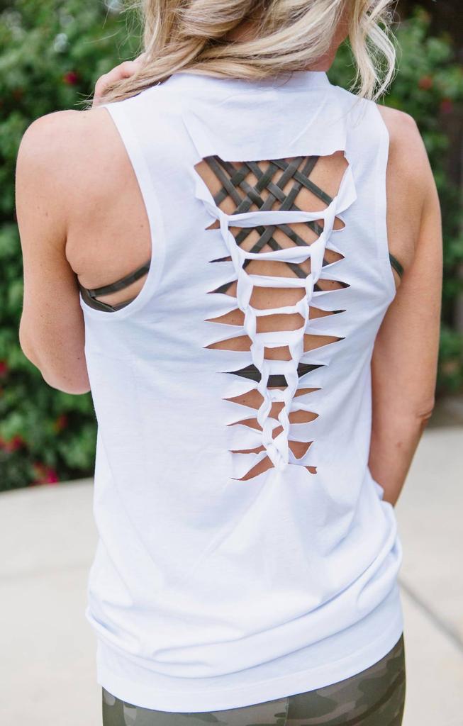 Onzie Braid-Back Tank In White