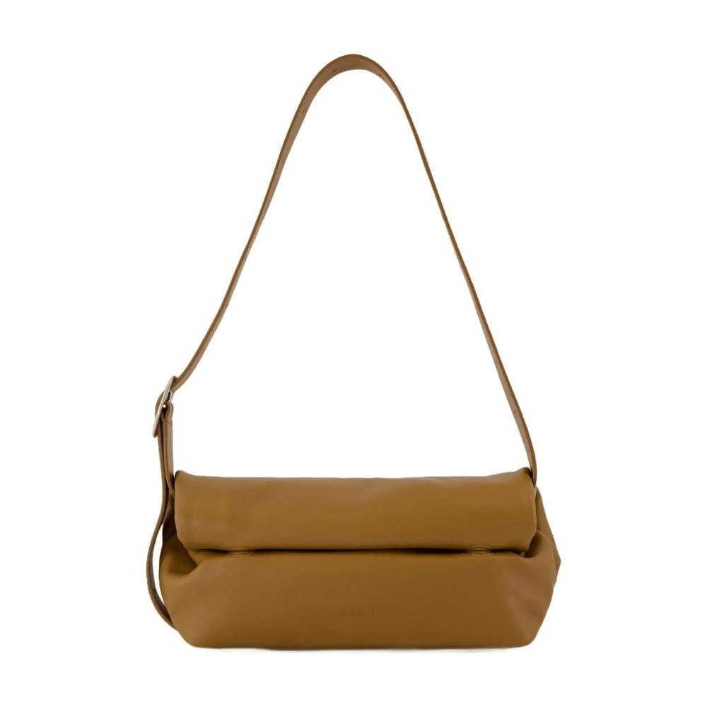 Jil Sander Khaki Leather Rollup Small Square Belt Shoulder Bag