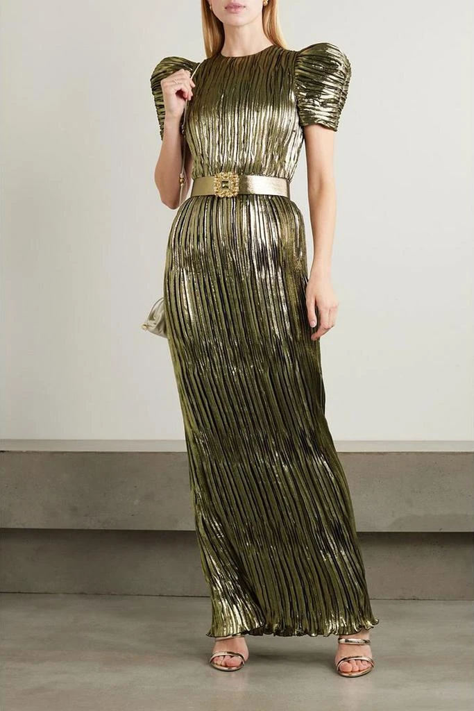 Andrew Gn Belted metallic plissé-lamé gown 2
