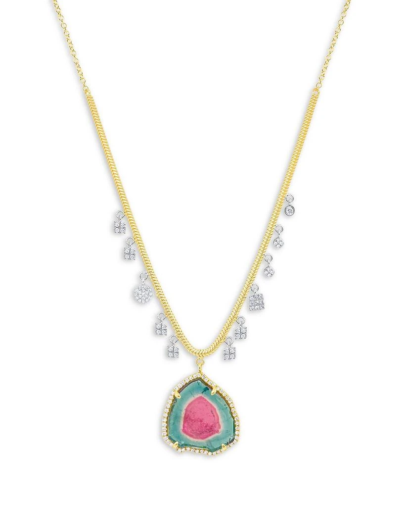 Meira T 14K White & Yellow Gold Watermelon Tourmaline & Diamond Dangle Pendant Necklace, 16-18" 1