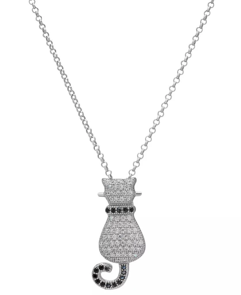 Macy's Black Spinel (1/8 ct. t.w.) & Lab Grown White Sapphire (5/8 ct. t.w.) Cat 18" Pendant Necklace in Sterling Silver 1