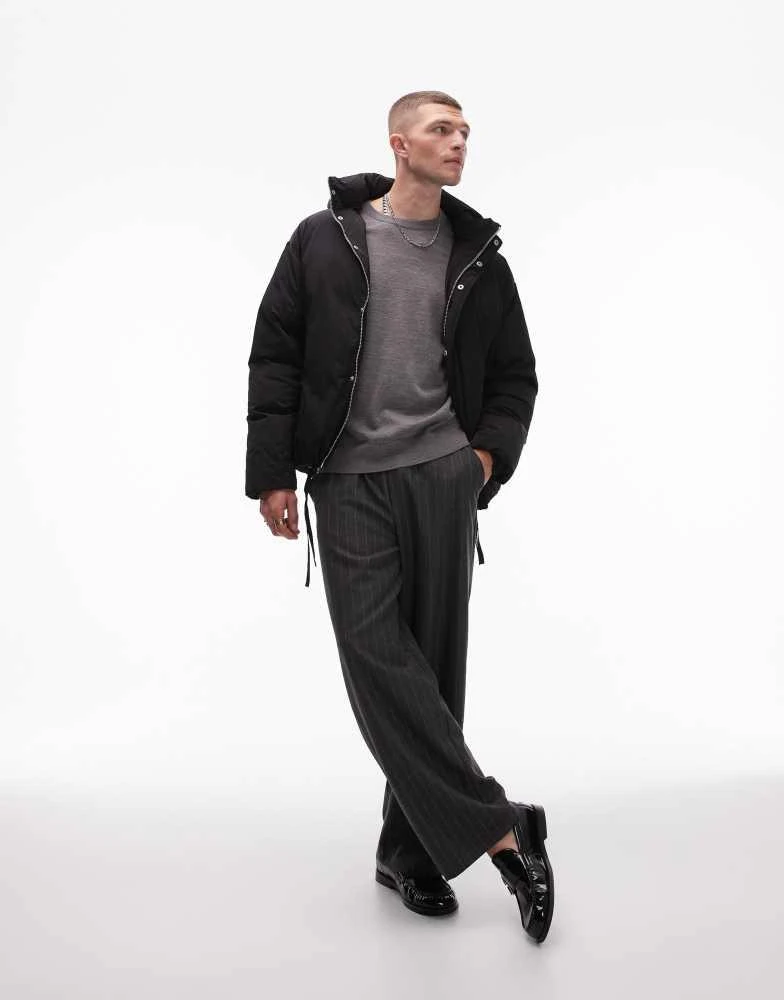 Topman Topman collared puffer jacket in black 3