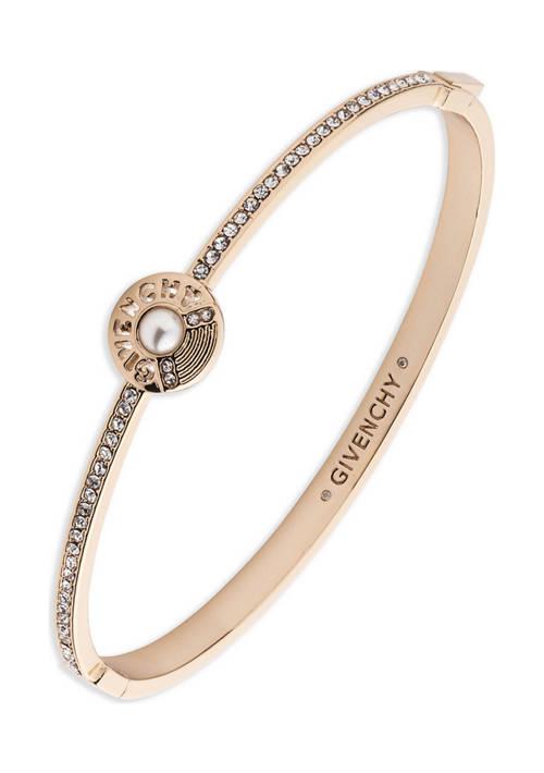 Givenchy Gold Tone White Pearl Logo Bangle Bracelet
