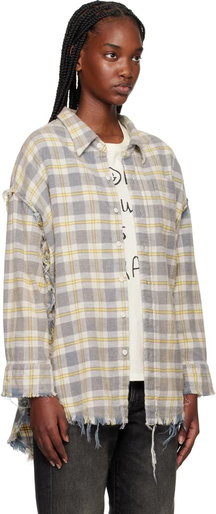 R13 SSENSE Exclusive Off-White & Yellow Shredded Seam Drop Neck Shirt 2