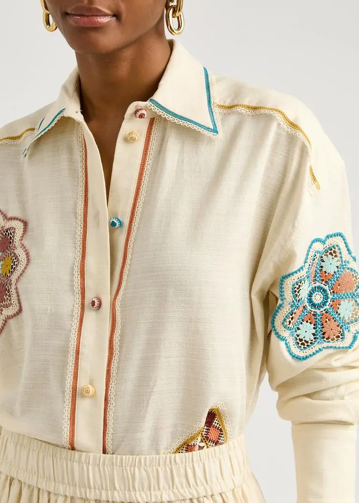 Zimmermann Ottie Doily crochet-panelled cotton shirt  5