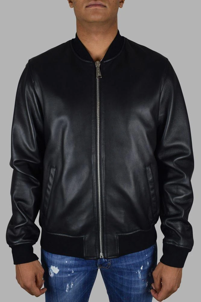 Philipp Plein Black Leather Bomber Jacket 3
