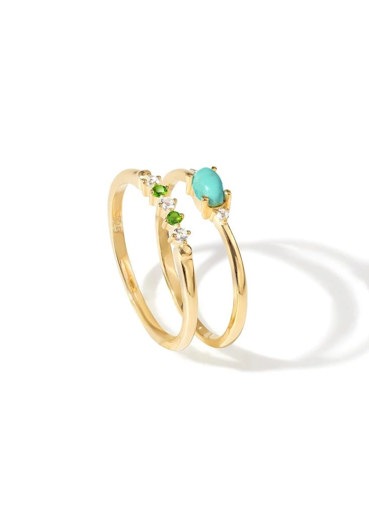 Tiramisu 14K Gold Plated Over 925 Sterling Silver Turquoise Set of 2 Stacking Rings