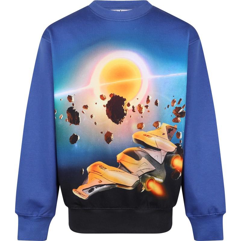 Molo Spaceships and ufos print multicolor royal blue sweatshirt