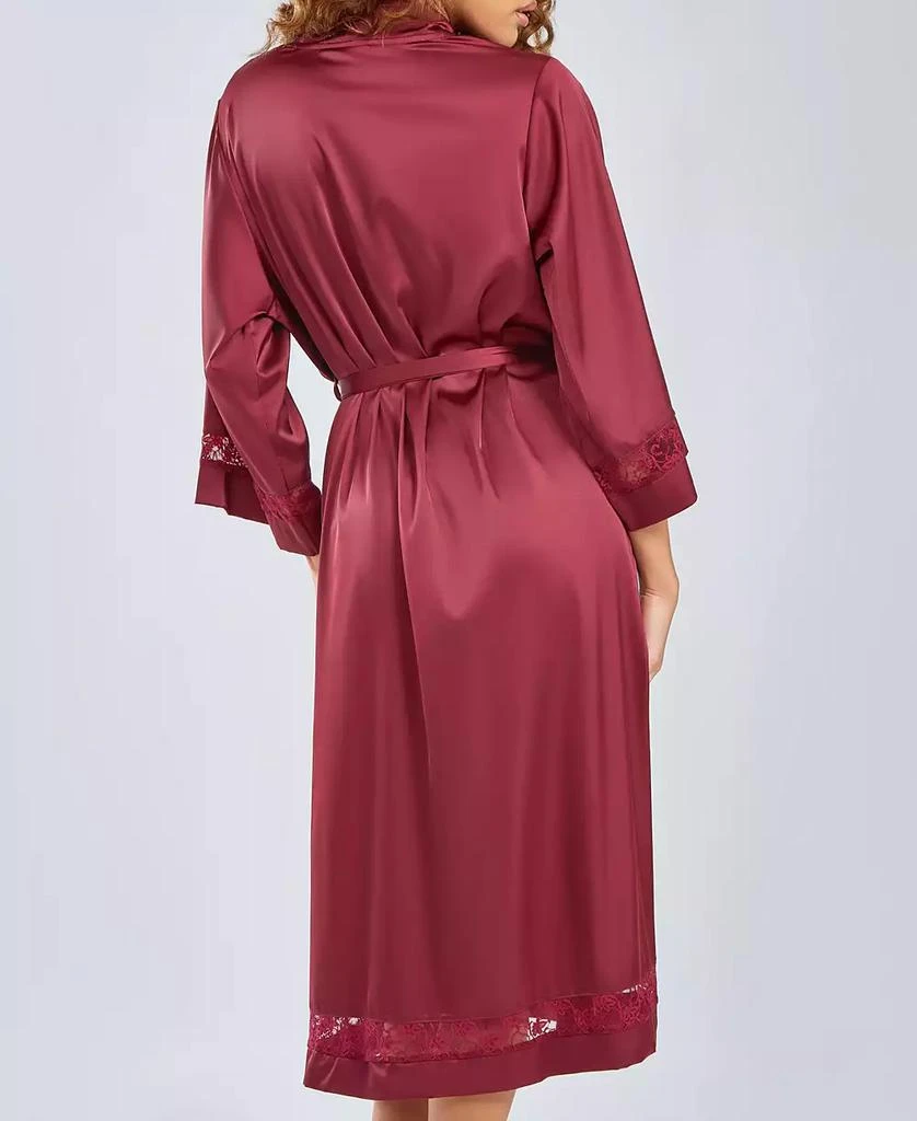 iCollection Women's Silky Long Robe with Lace Trims 2