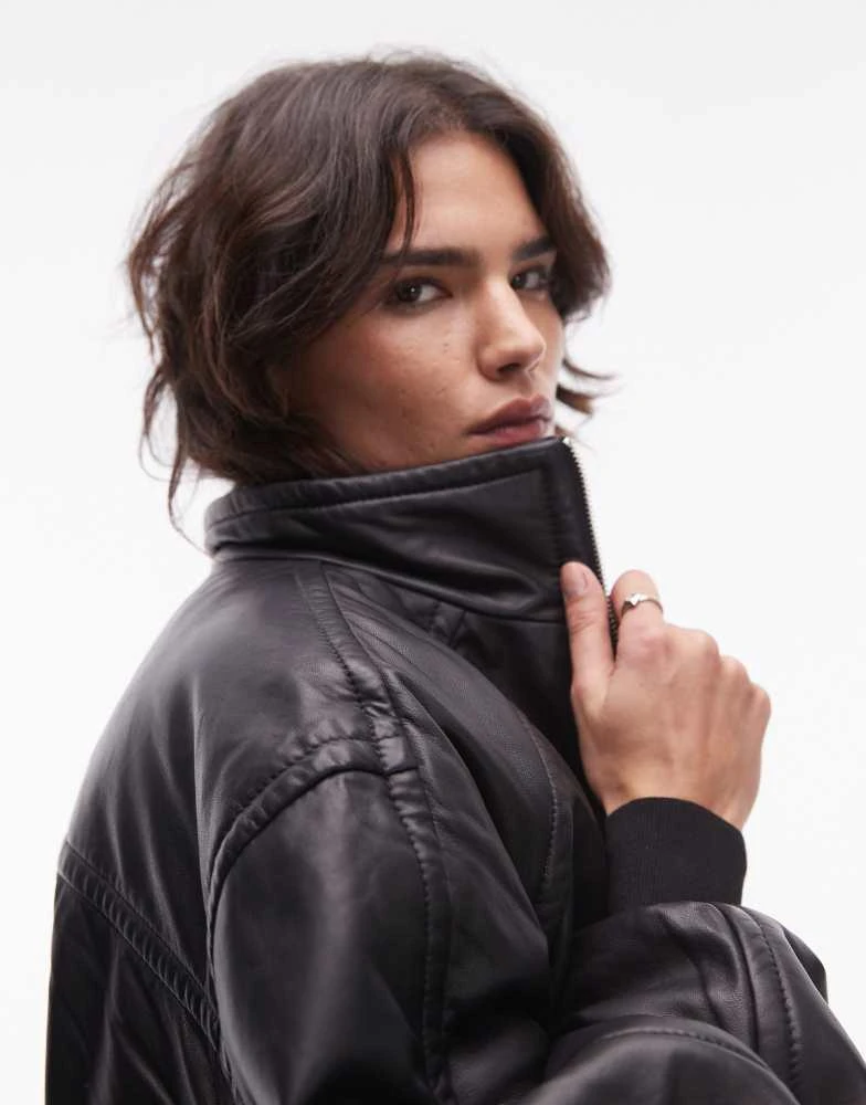 ALL SAINTS AllSaints Rowan leather bomber jacket with funnel collar in black 3