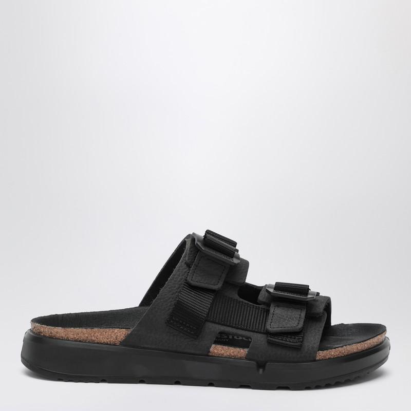 サンダル・ミュール Birkenstock Shinjuku Black Leather And Textile Slipper Birkenstock Shinjuku black leather and textile slipper
