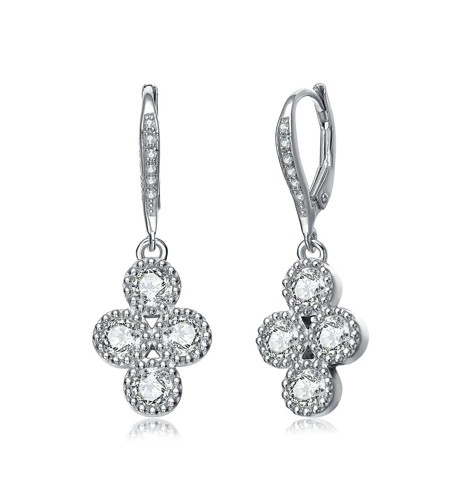 Genevive GENEVIVE Sterling Silver Cubic Zirconia Flower Dangling Earrings 1