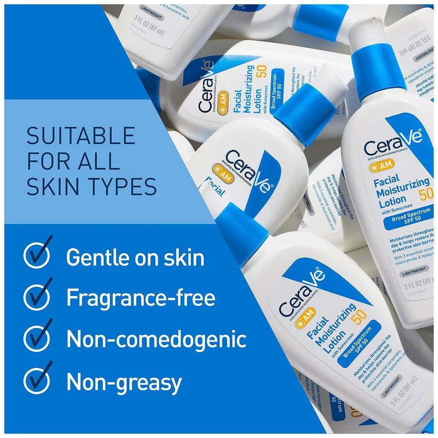 CeraVe AM Facial Moisturizing Lotion SPF 50, No White Cast Fragrance Free 8