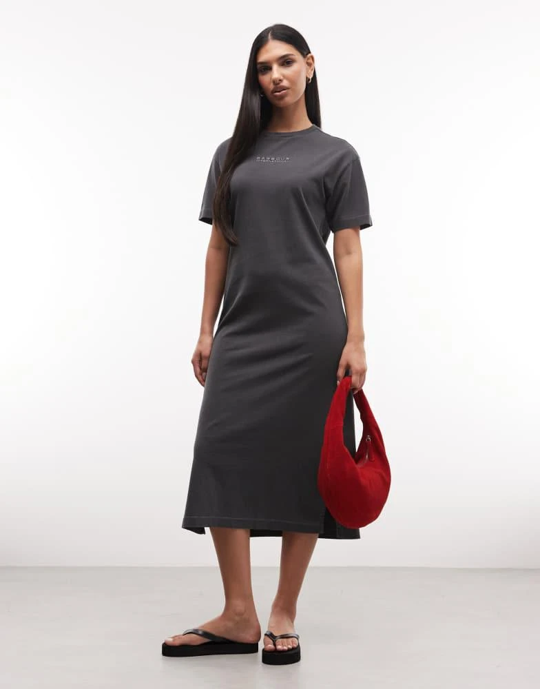 Barbour Barbour International Lyra relaxed logo midi t-shirt dress in washed black