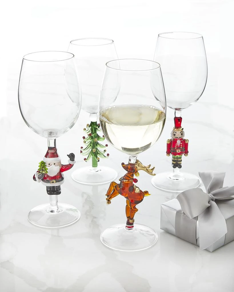 Neiman Marcus Mixed Figural Christmas Wine Glasses, Set of 4
