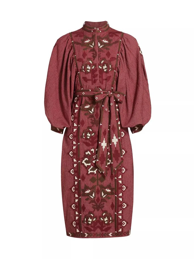 Farm Rio Toucans Embroidered Tie-Waist Midi-Dress 1