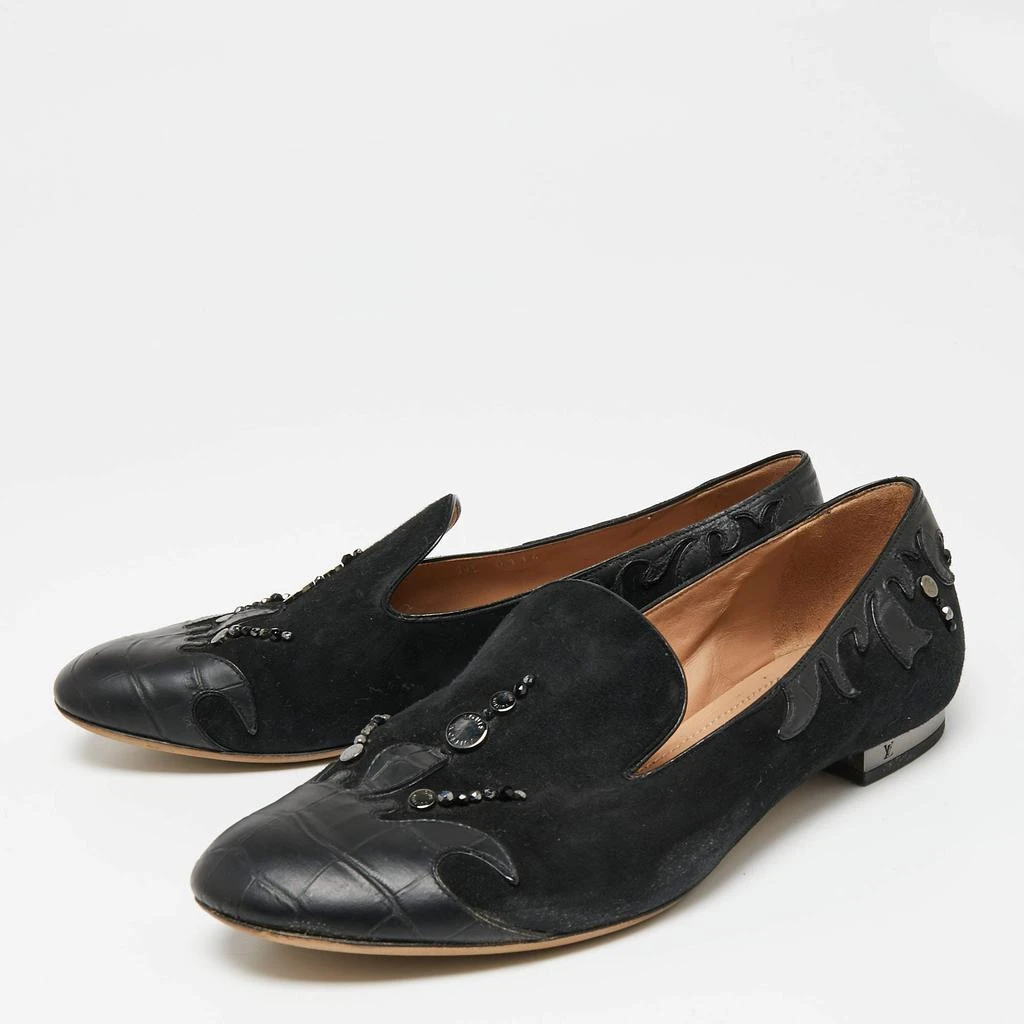 Louis Vuitton Louis Vuitton Black Beaded Suede And Crocodile Cap Toe Smoking Slippers Size 38 2