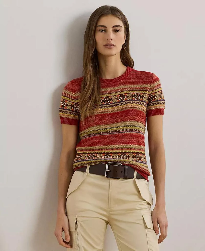 Ralph Lauren Women
s Geo-Striped Short-Sleeve Sweater, P/XS- 1
