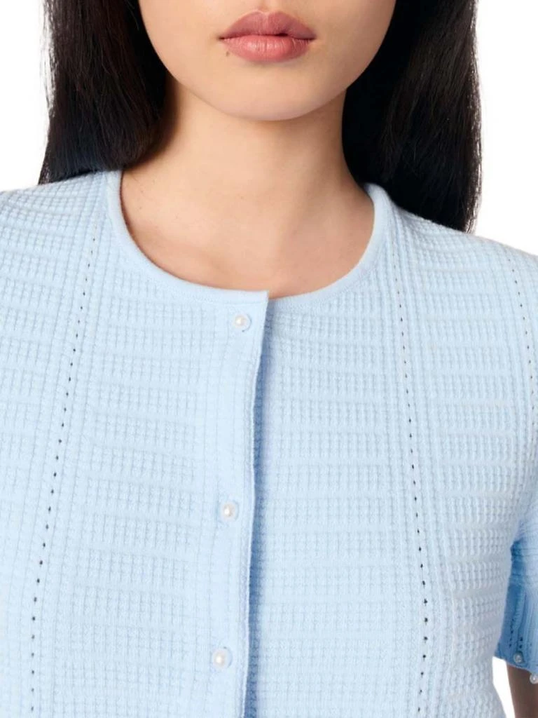 Maje Beaded Pointelle Knit Short Sleeve Cardigan 8