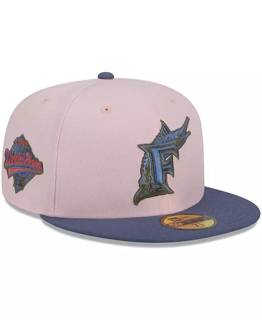 New Era Men's Pink, Blue Florida Marlins Cooperstown Collection Olive Undervisor 59FIFTY Fitted Hat