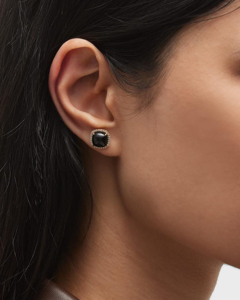 Frederic Sage 18K Yellow Gold Cushion Cabochon Black Onyx Earrings with Diamond Halos