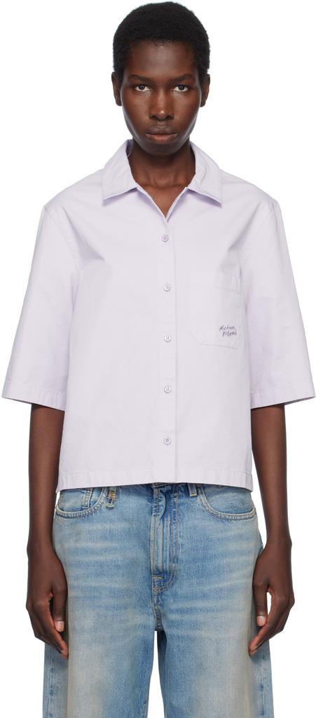 Maison Kitsune Purple Cropped Boxy Shirt