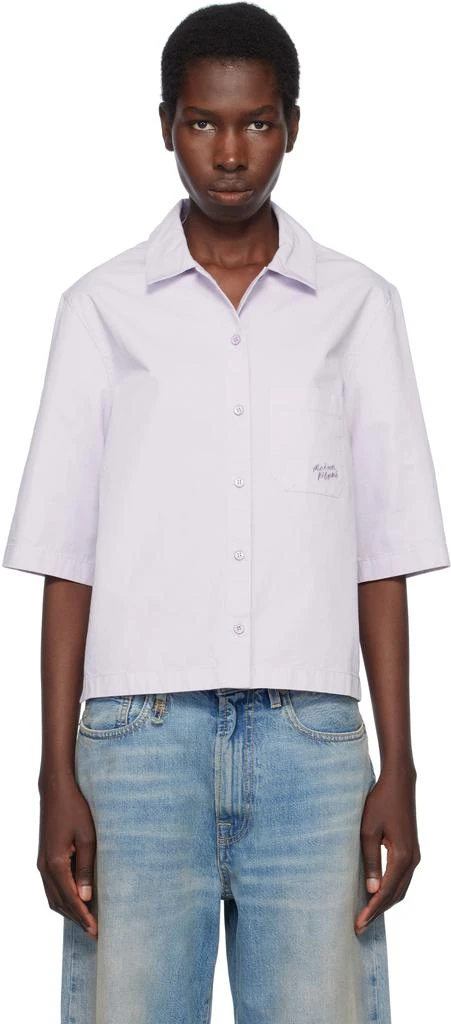Maison Kitsune Purple Cropped Boxy Shirt 1