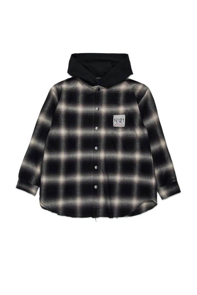 N°21 N°21 Kids Logo Patch Checked Hooded Shirt 1