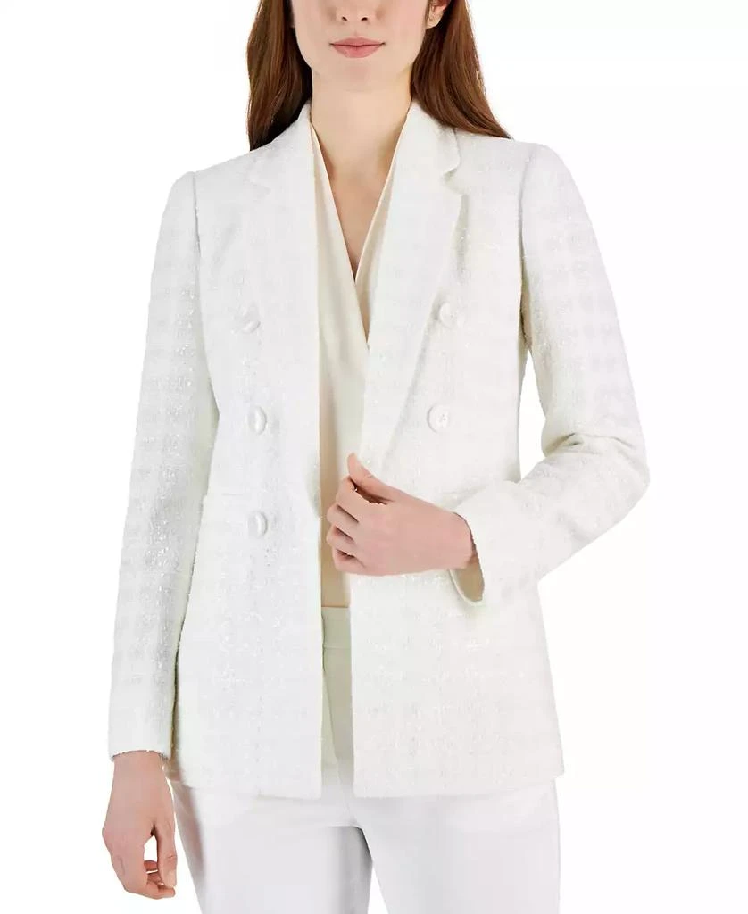 Anne Klein Women's Eyelash Tweed Shimmer Faux-Double-Breasted Blazer 4