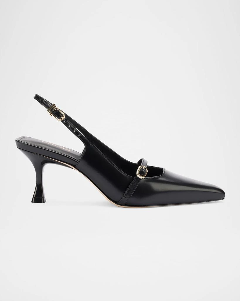 Larroude Ines Leather Buckle Slingback Pumps 1