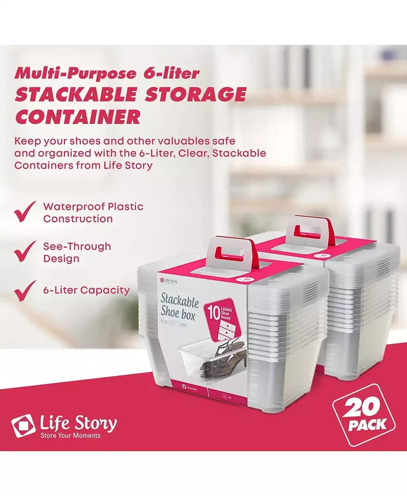 Life Story 6L Shoe and Closet Storage Box Stacking Containers, Clear (20 Pack) 5