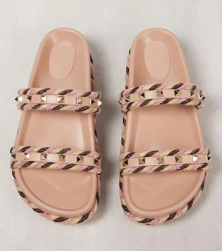 Valentino Rockstud Torchon leather-trimmed sandals 5