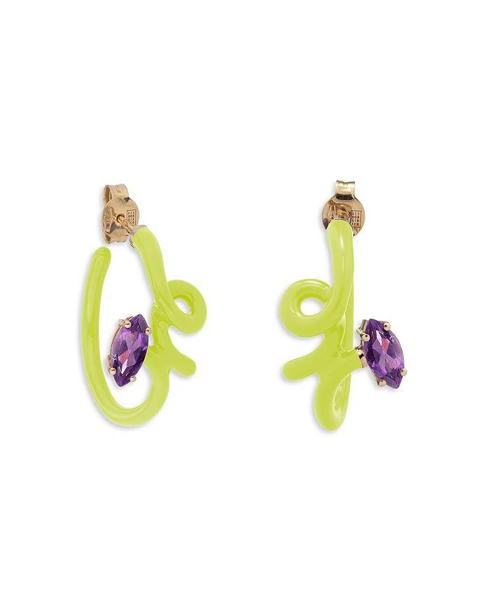 Bea Bongiasca 9K Yellow Gold 
Sterling Silver You
re So Vine Amethyst Lime Green Hoop Earrings