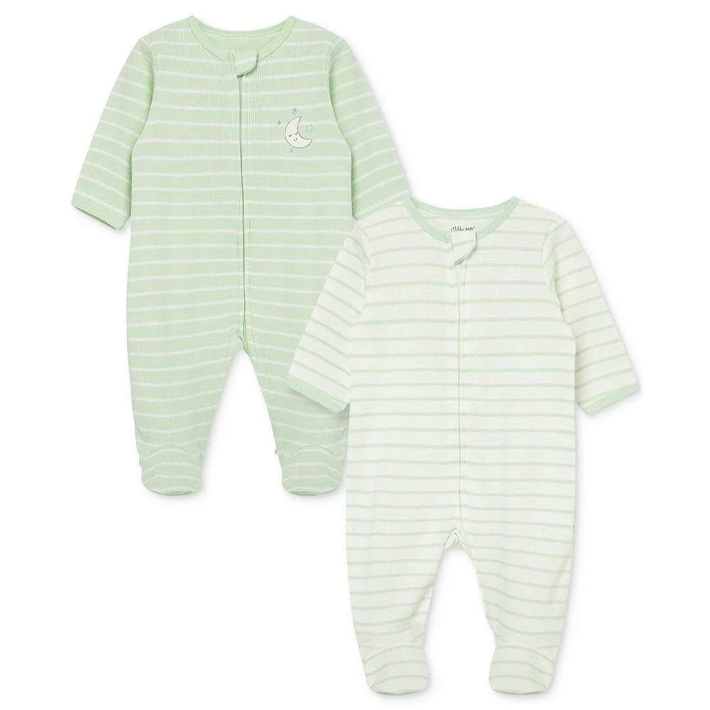 Little Me Baby Boy or Baby Girl Striped Cotton Footed Coveralls, Pack of 2 1