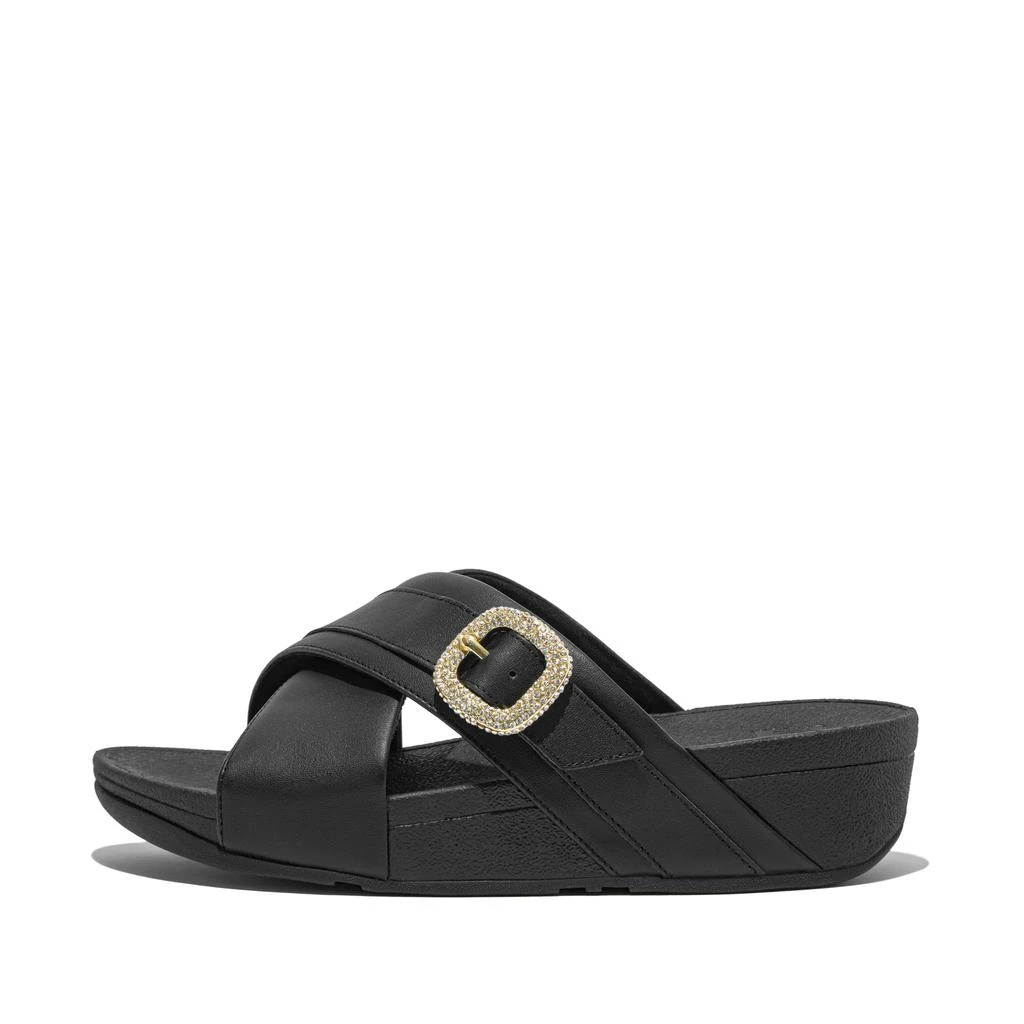FitFlop Lulu Crystal-Buckle Leather Cross Slides 1