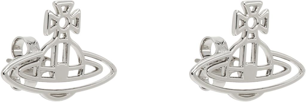 Vivienne Westwood Silver Thin Lines Flat Orb Stud Earrings