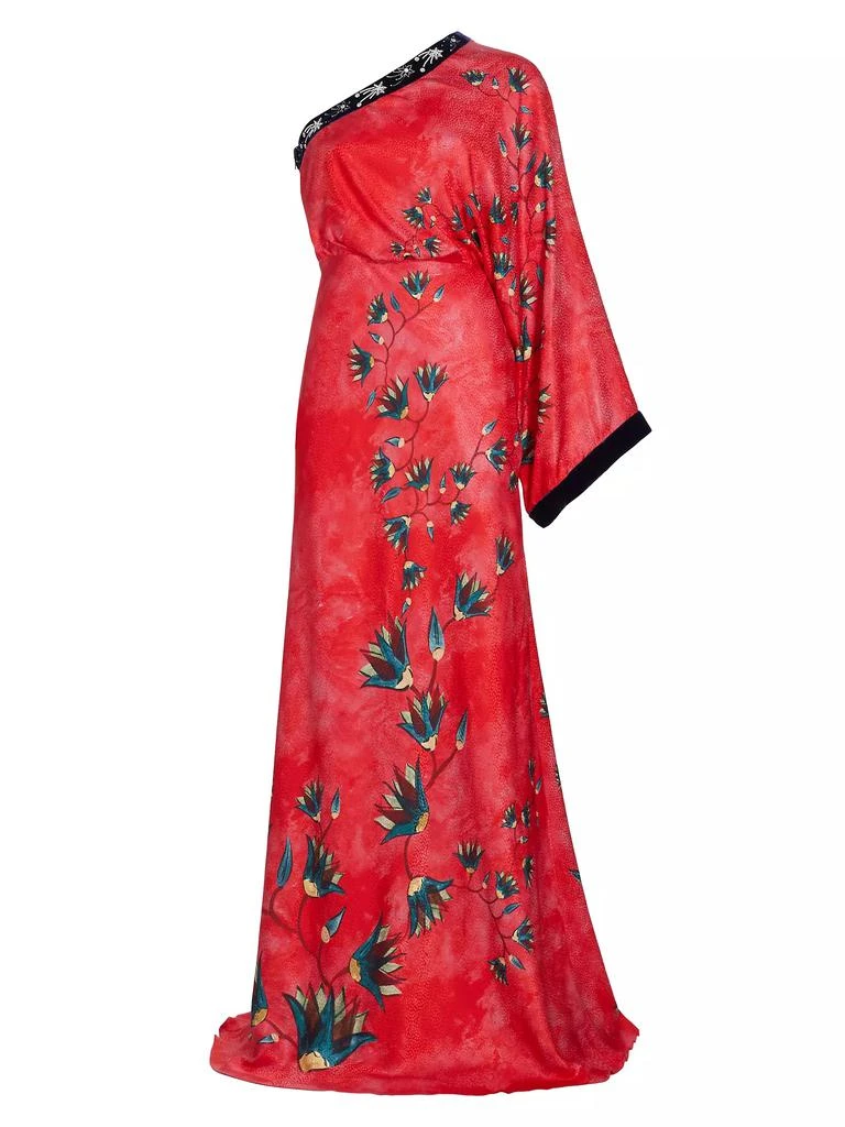 Saloni Lily Asymmetric Floral Silk Gown 1