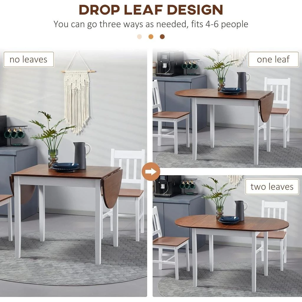 Streamdale Furniture Streamdale Solid Wood Folding Dining Table Drop Leaf Small Spaces Brown 5