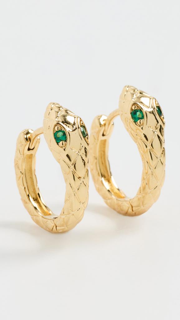 Kenneth Jay Lane Snake Hoop Post Earring with Emerald Eyes