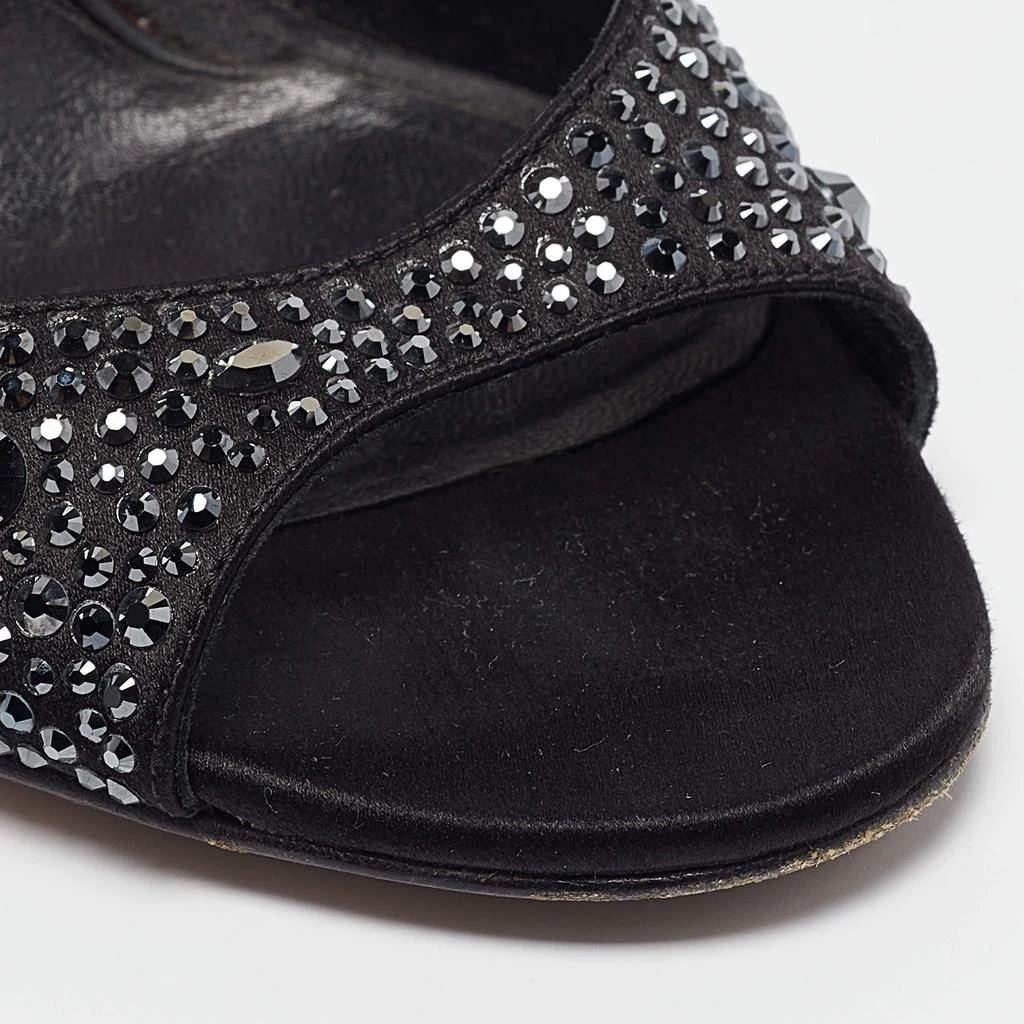 Gina Gina Black Satin Crystal Embellished Peep Toe Pumps Size 37.5 7