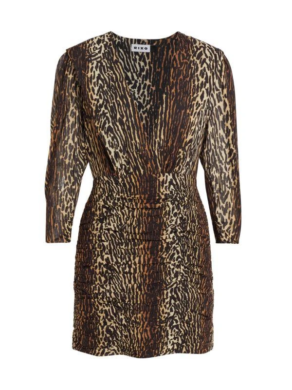 Rixo Golden Leopard Stretch Silk Mini Dress 5