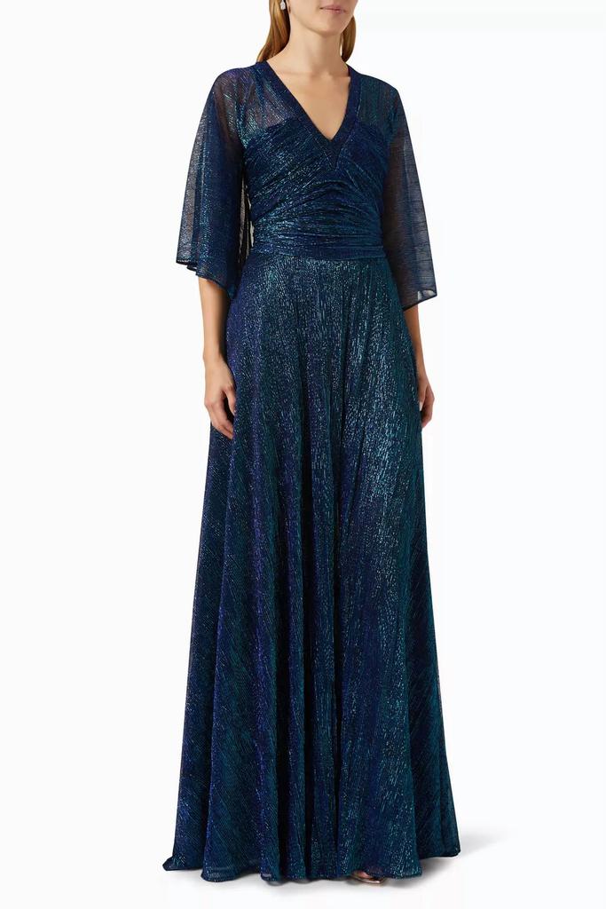 Talbot Runhof Talbot Runhof - Hottie Metallic Voile 3/4 Sleeve V Neck Gown