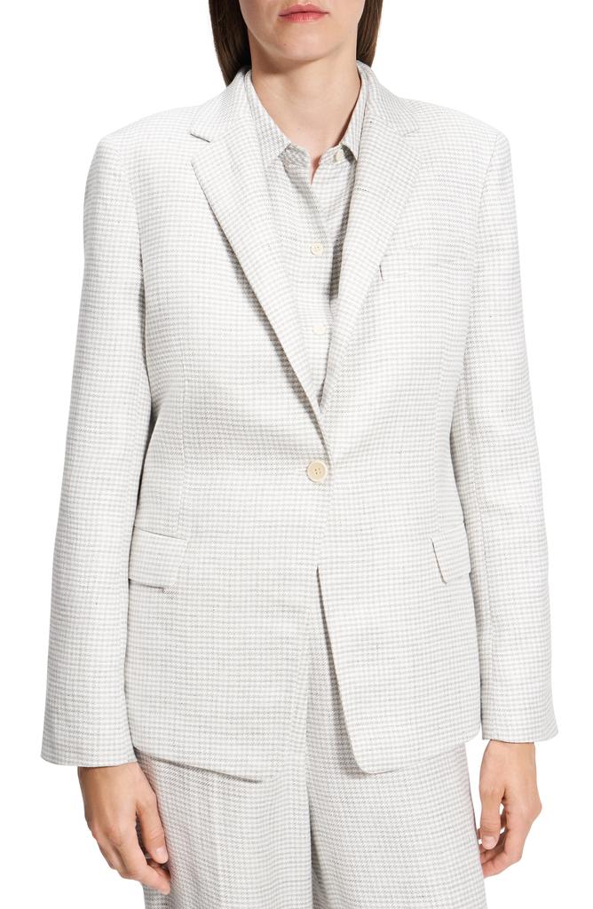 Theory B.Mel Houndstooth Check Slim Fit Linen Blend Blazer