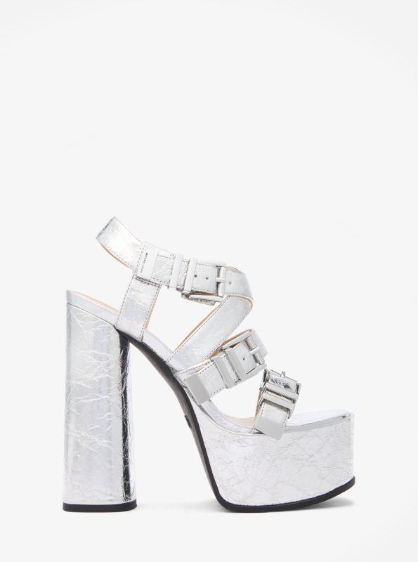 michael_kors Darrington Crackled Metallic Leather Platform Sandal