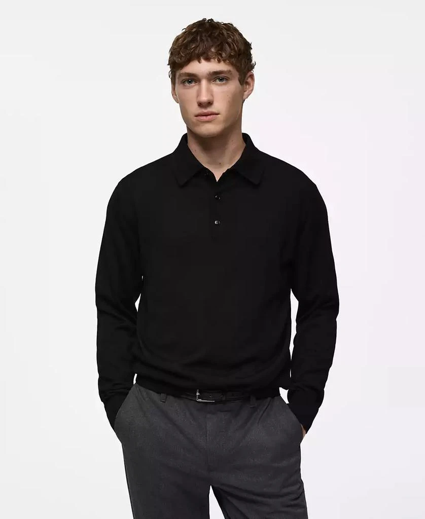 Mango Men's Slim-Fit Fine-Knit Wool Polo Sweater 1